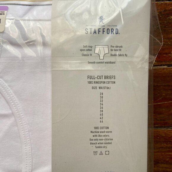 Stafford Men’s Full Cut Briefs Underwear Size 38 White 100% Cotton 6-Pack NEW - Picture 3 of 4